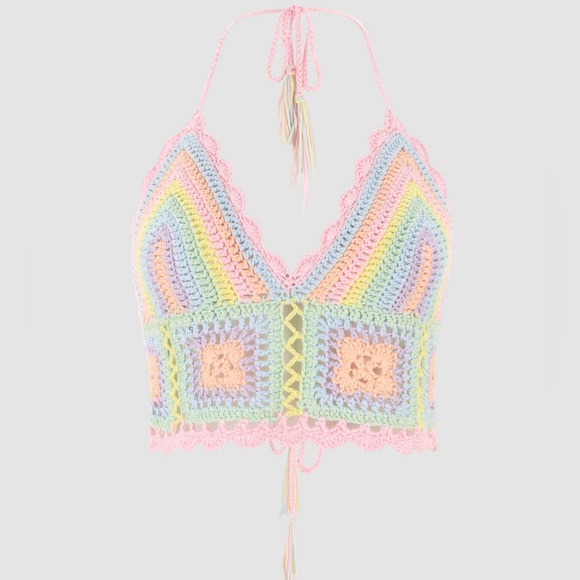 Cider Crochet Rainbow All Day Halter Top Music Festival Boho Vibes Coachella - Picture 2 of 3